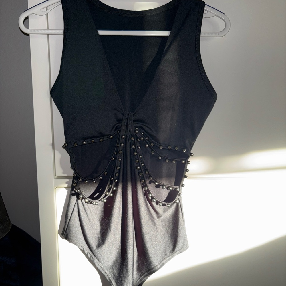 Source Unknown Black Bodysuit with Beaded Detail